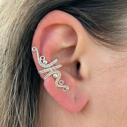 Silver plated wire wrapped no piercing ear cuff