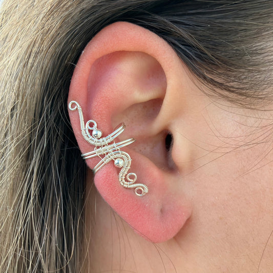 Silver plated wire wrapped no piercing ear cuff