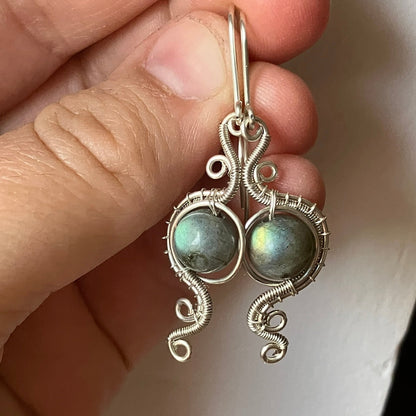 925 Sterling Silver wire-wrapped earrings with Labradorite stones