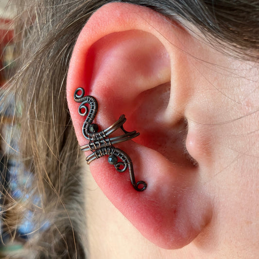 copper black turmaline ear cuff