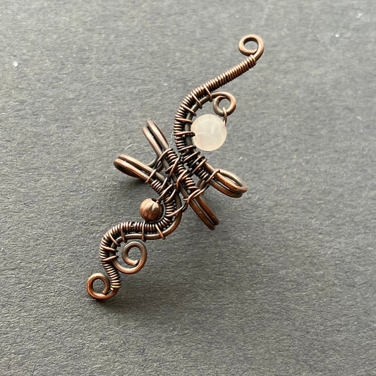 copper rose quartz wire wrapped ear cuff