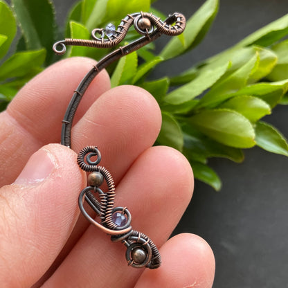 copper iolite fantasy wire ear jewelry 
