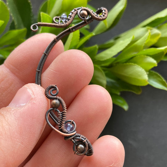 copper iolite fantasy wire ear jewelry 
