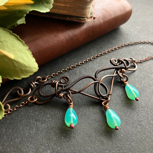 copper turquoise glass bead necklace