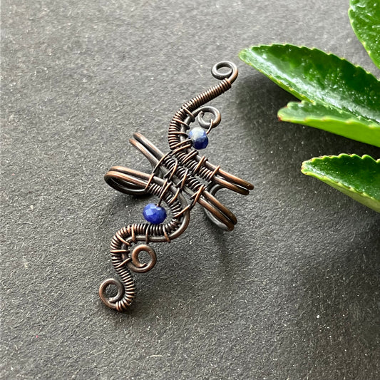 oxidized copper sodalite ear cuff