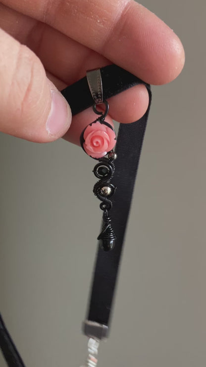 Pink rose black choker