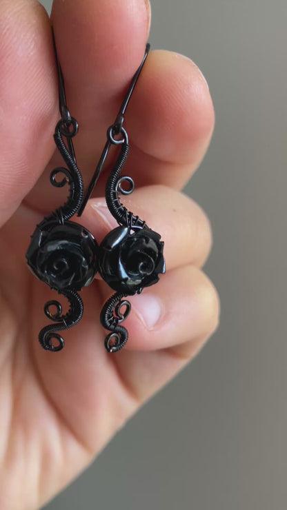 NEW black rose earrings