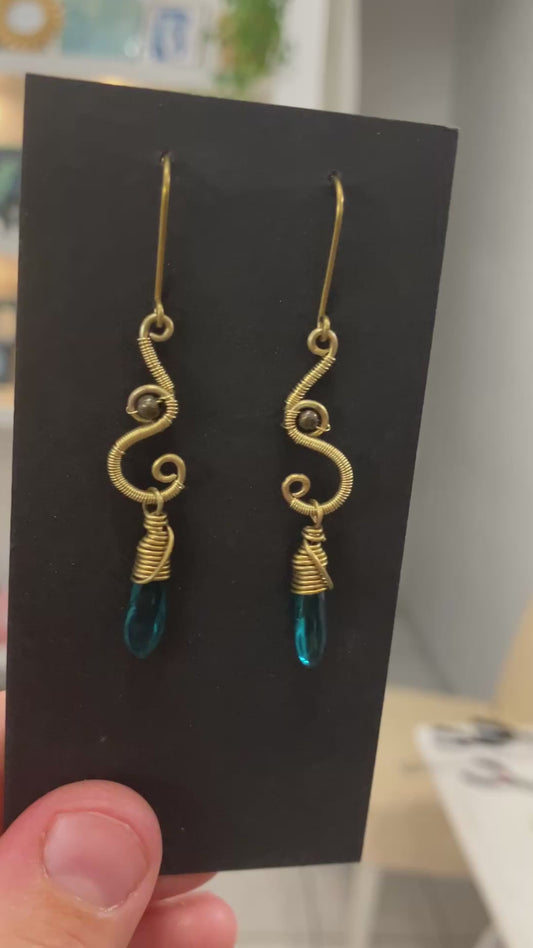 Brass blue earring