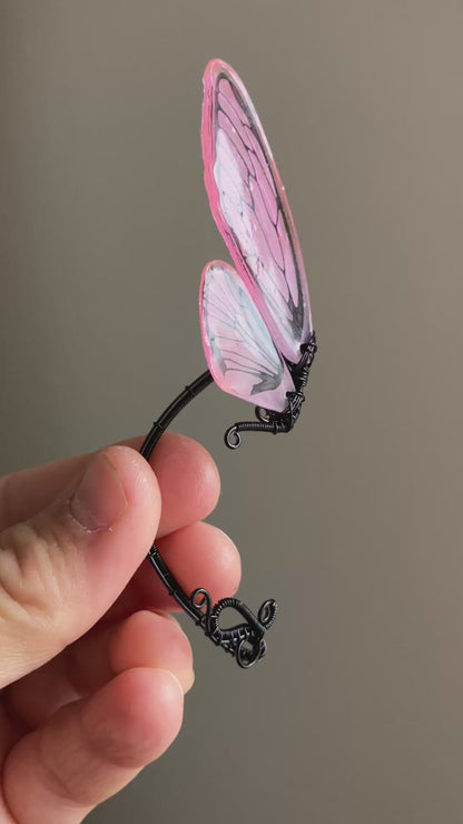 Black and pink butterfly ear wrap