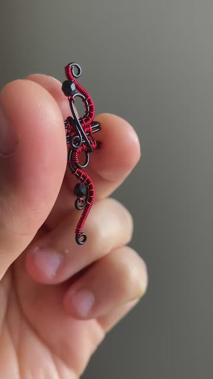 Black red and big ear cuff with spinel
