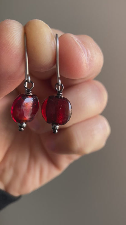 NEW stainless steel flat red earrings