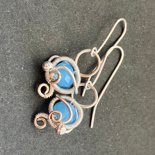 silver plated blue dangle earrings