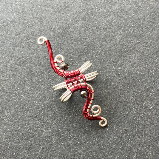 silver plated and red ear cuff with metal beads