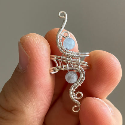 silver plated wire-wrapped ear cuff with aquamarine