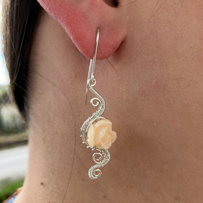 silver rose earrings