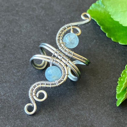 stainless steel ear cuff with aquamarine