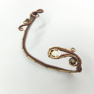 steampunk ear wrap made from copper and brass wire