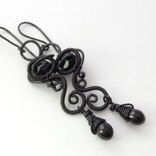 Load image into Gallery viewer, gothic wire wrapped black dangle earrings
