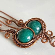 Load image into Gallery viewer, copper wire wrapped earrings with colored jade gemstone
