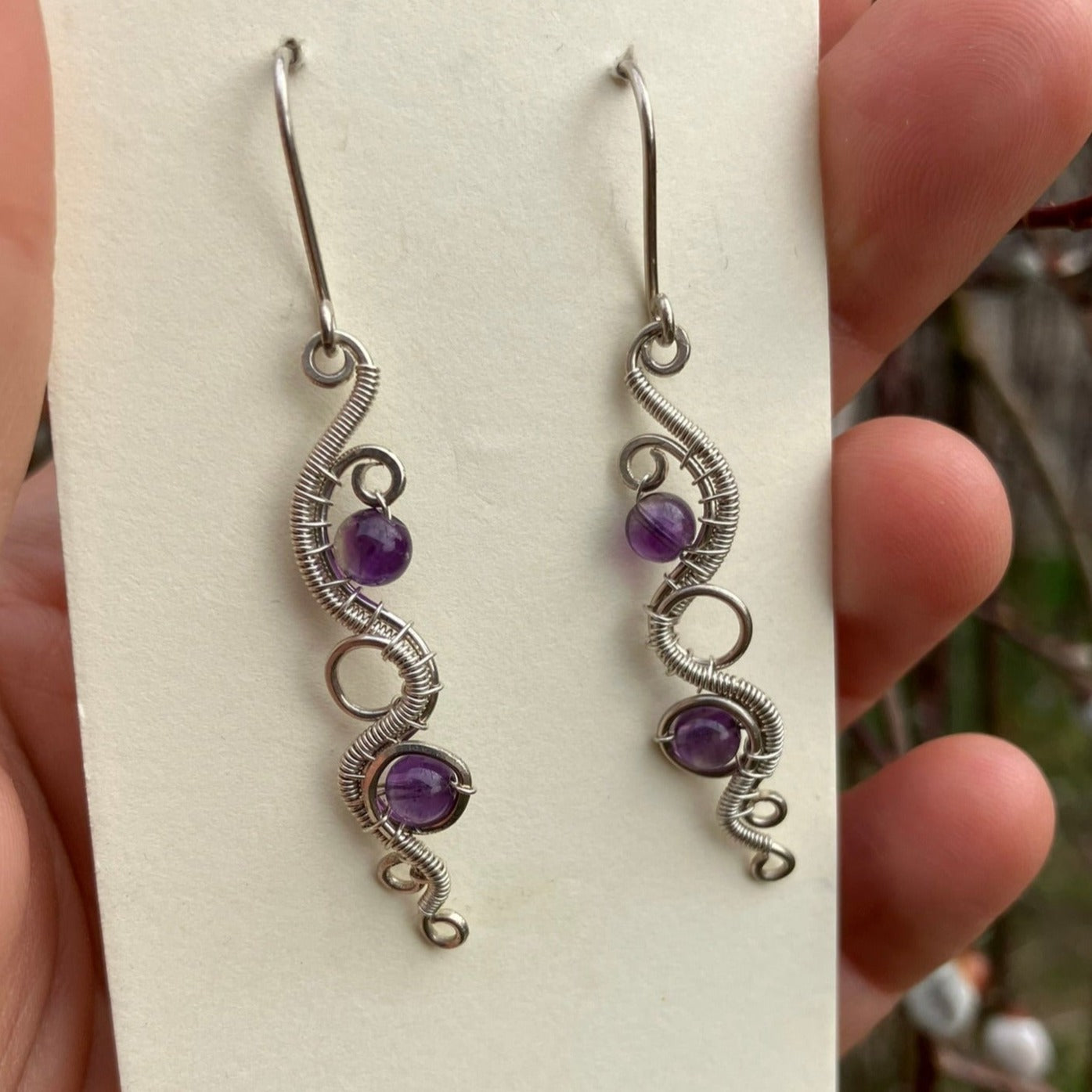 sterling silver wire wrapped earrings with amethyst