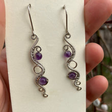 Load image into Gallery viewer, sterling silver wire wrapped earrings with amethyst
