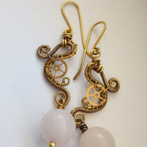 VENUS PRINCESS steampunk rose quartz earrings
