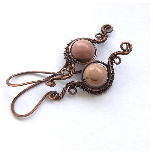 copper rhodonite wire earrings
